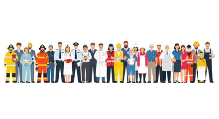 Diverse Group of Professionals in Uniform Standing in a Row