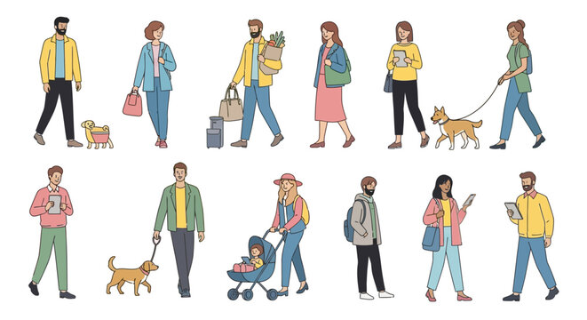 Diverse People in Various Activities: Walking, Shopping, and Using Devices - Powered by Adobe