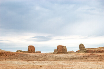 Danxia landform, Yadan landform, Xinjiang, Devil City, desert, adjacent, weathered, eroded,...