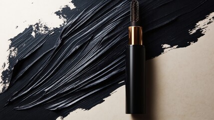 Elegant Black Mascara on Beige Background