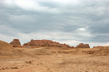 monument valley in the desert,Danxia landform, Yadan landform, Xinjiang, Devil City, tourist...