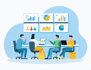 Fototapeta premium set of business people analyzing data on charts and graphs. Business using remote servers to analyzing large sets of data and recognizing mistakes.
