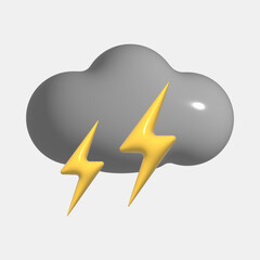 3D Render: Thunderstorm Cloud Icon - Yellow Lightning Bolts