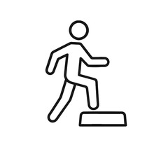 Simple line drawing of a person stepping onto a platform  