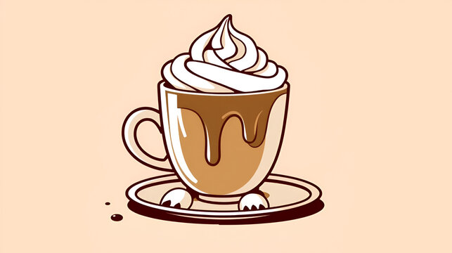 Coffee Whipped Cream on a mog outline vector illustration