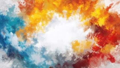 Fototapeta premium vibrant swirling abstract cloud in warm red, orange, blue and yellow hues with painterly texture for bold web design, print media, modern art, or creative branding