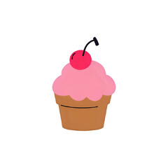 Pink Cupcake with Cherry: Delicious Dessert Illustration