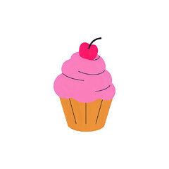 Pink Cupcake with Cherry: Delicious Dessert Illustration