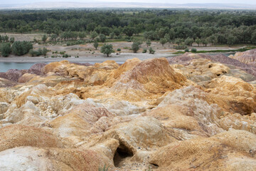 river in the mountains, Danxia landform, Yadan landform