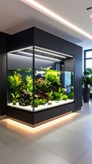 Modern office aquarium with fish tank.
