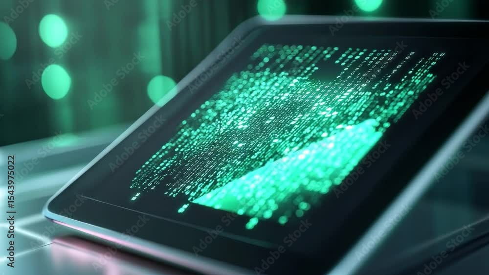 Aufkleber Digital Transformation: A high-tech tablet displays glowing digital code, signifying innovation and progress in the digital world.