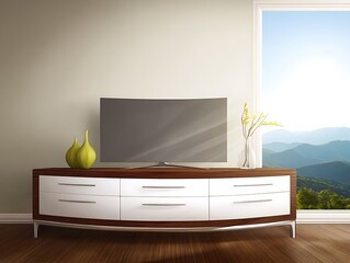 Modern living room with TV and window view