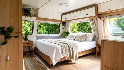 Cozy Campervan Bedroom with Green View.