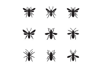 Set of Wasp Icons Insect Silhouette Collection on White Background