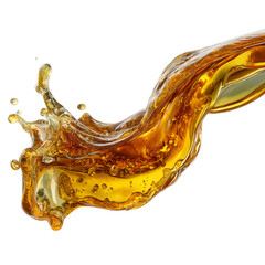 Fototapeta premium Golden liquid splash motion flow fluid design element for advertising isolated on transparent background