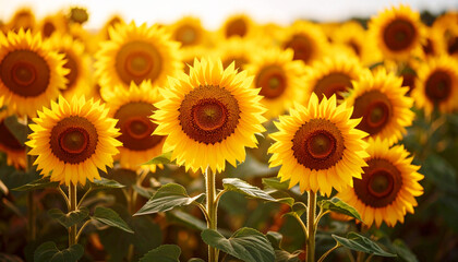 A field of giant sunflowers. AI