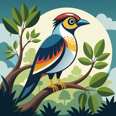 Vibrant colorful bird perched on branch