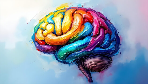 Abstract rainbow brain painting symbolizing neurodiversity empowerment and autism ADHD pride