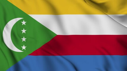 comoros national flag video waving in wind. Realistic flag background. Close up view, perfect loop, 4K footage