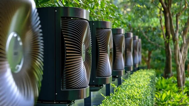 Modern Air Conditioning Units in a Lush Garden Setting