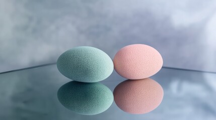 Pastel-Colored Beauty Sponges Reflecting on Glass Surface