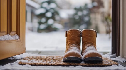 Snowy Winter Boots by the Door