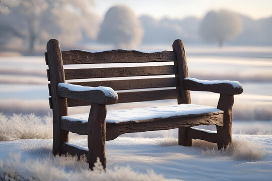 Wooden Bench in Snowy Landscape - 13