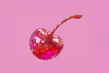 Glittery Disco Cherry With Mirror Finish on Pink Background