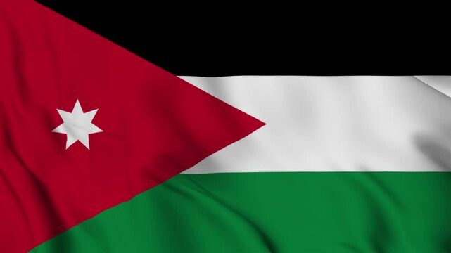 jordan national flag video waving in wind. Realistic flag background. Close up view, perfect loop, 4K footage.