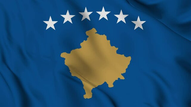kosovo national flag video waving in wind. Realistic flag background. Close up view, perfect loop, 4K footage.