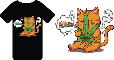 Cat smoking weed on a t-shirt design