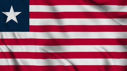 liberia national flag video waving in wind. Realistic flag background. Close up view, perfect loop, 4K footage.