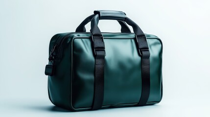 Naklejka premium This stylish green bag exudes modern aesthetics with its sleek design, sturdy handles, and smooth texture—perfect for urban professionals on the go.