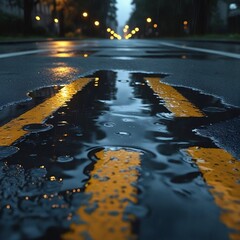 Sunlight and trees reflected on calm water surface