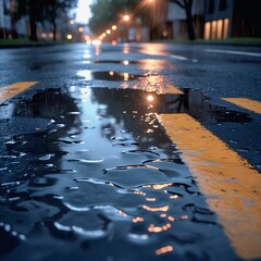 Sunlight and trees reflected on calm water surface