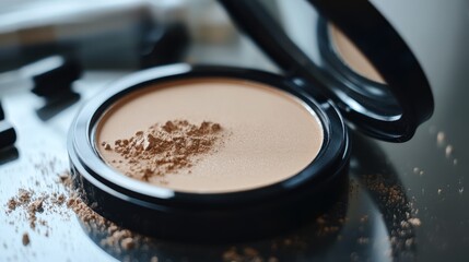 Close-up of Beige Face Powder Compact