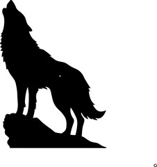 Silhouette of a howling wolf, white background