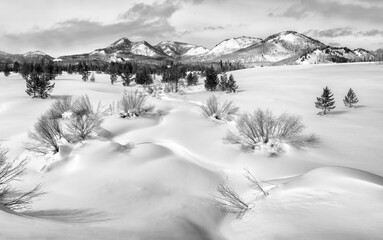USA, Colorado, Routt County. Steamboat Springs, Panoramic view of mountains near Steamboat Lake...