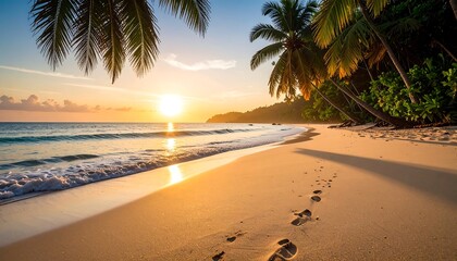 Sunset Beach Footprints Paradise.