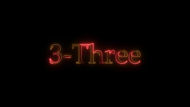 Glowing neon sign reveals the number three and its word form on black background