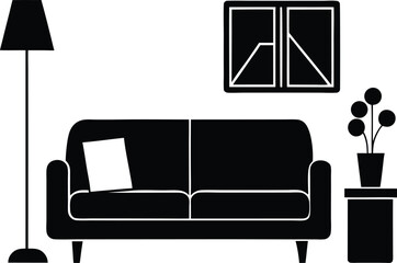 Living room sofa silhouette vector illustration