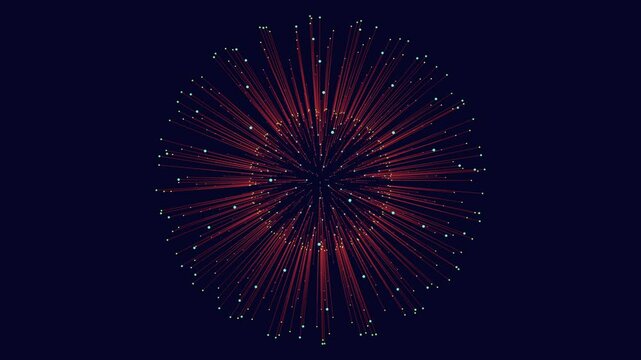 A digital illustration showing fireworks bursting in the night sky using an arrangement of small dots of light arranged in a circular pattern, creating a vibrant and dynamic display