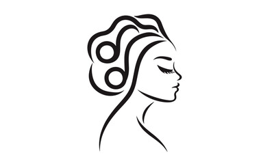 Beauty woman logo, salon branding, face silhouette, hairstyle concept, vector illustration, makeup icon, self care, glamour look, wellness theme, beauty professional, transparent background.