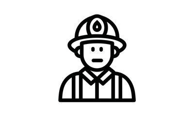 Flat fireman icon, firefighter symbol, rescue helmet, emergency responder sign, fire gear icon, safety vector illustration, firefighting service, flame control, uniform.