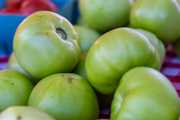 USA, Indiana, Fishers. Green tomatoes on display.