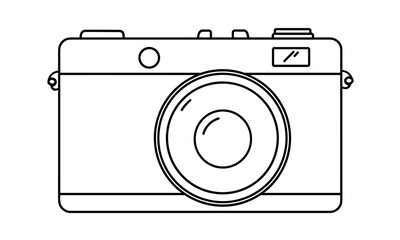 One-line camera icon, hand drawn style, continuous line art camera vector illustration, minimalist sketch, photography outline, camera equipment, icon pack, vector illustration.
