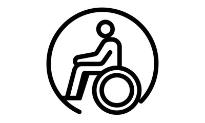 Vector illustration of handicapped patient icon, wheelchair user symbol, accessibility vector icon, mobility aid, medical care icon, flat style, healthcare, disability icon, cutout.