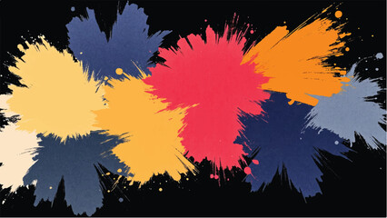 Abstract Colorful Paint Splatters in Multiple Shades on Black Background. Colorful Paint Splash Illustration.