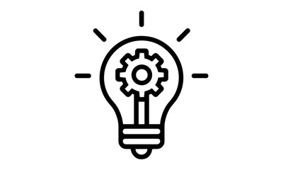 Light bulb innovation icon with cogwheel, creativity and idea concept, vector illustration, isolated inspiration symbol, transparent background, startup icon, energy, motivation.
