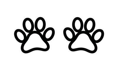Dog paw print, cat footprint, pet track silhouette, animal paw icon, black cutout footmark, trail symbol isolated, wild animal footprint vector illustration, pet concept design.